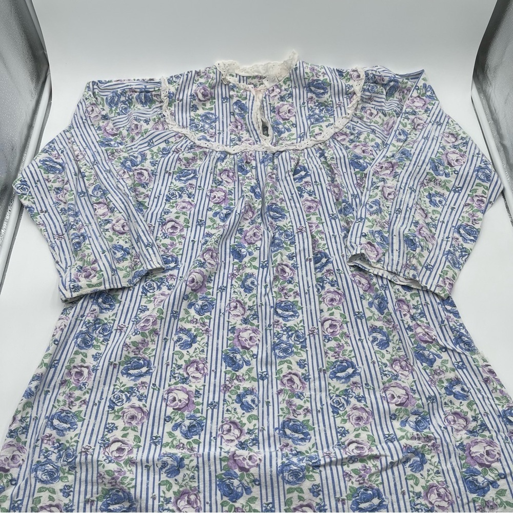 VTG Honors Intimates Womens Medium Flannel Pajamas Sleepshirt Nightgown Prairie - Picture 3 of 9